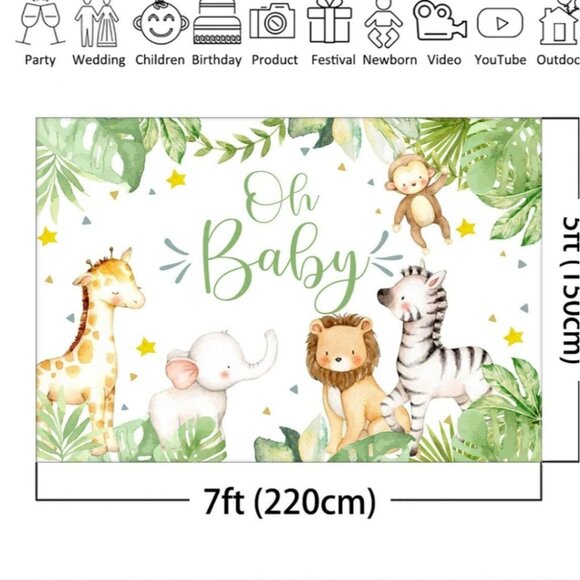 Baby Shower Safari Banner Backdrop "Oh Baby" - Picture 4 of 7